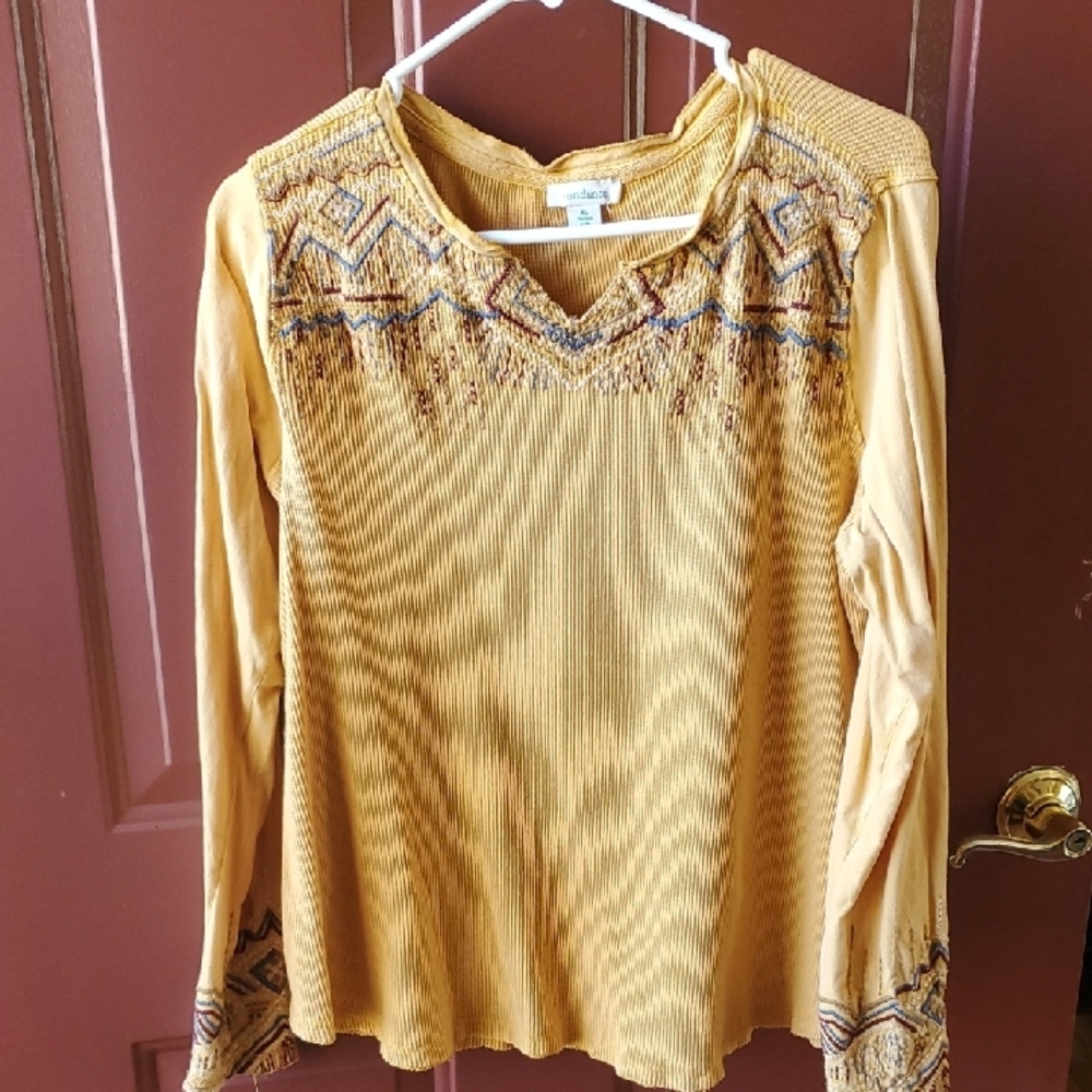 Sundance Mustard Embroidered Blouse